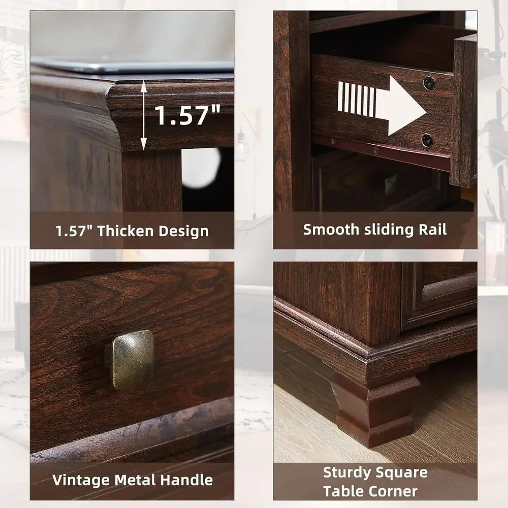 armhouse Nightstand Set o 2 with Charging Station, Rustic Brown Nightstand, 2 Ders End Table, Bede Table with Open Shel or Bedro