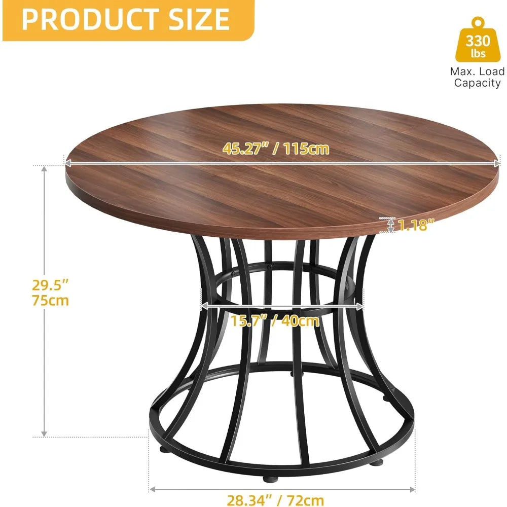 Farmhouse Round Dining Table With Heavy Duty Metal Base