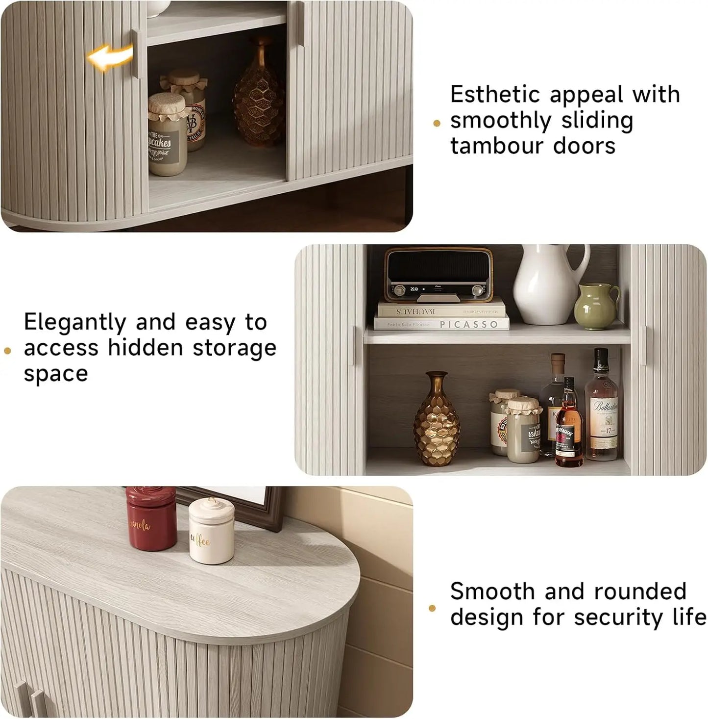 40" Modern Sideboard Buffet Cabinet with Storage - Sliding Door & Adjustable Shelves, Coffee Bar Console for Kitchen/Entryway