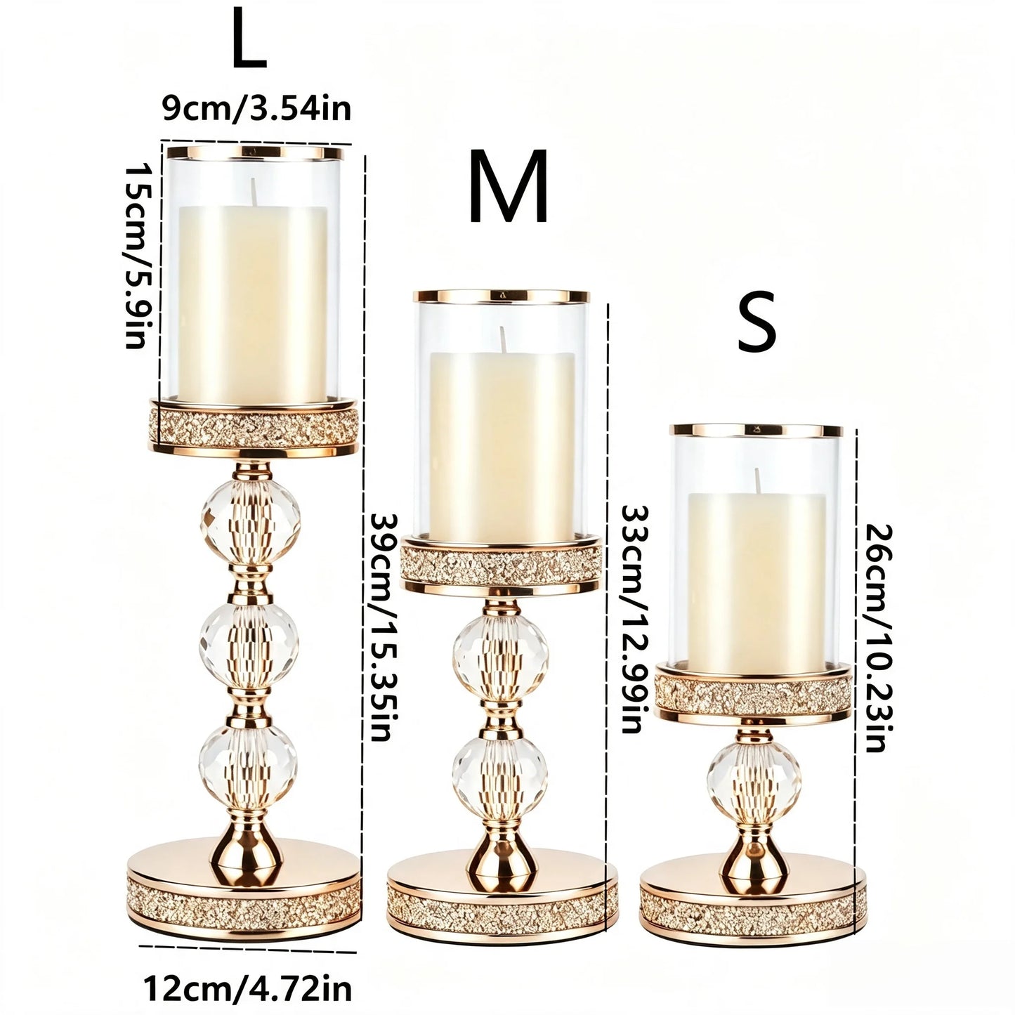Modern Metal Candlestick Holders With Glass Shield And Beads