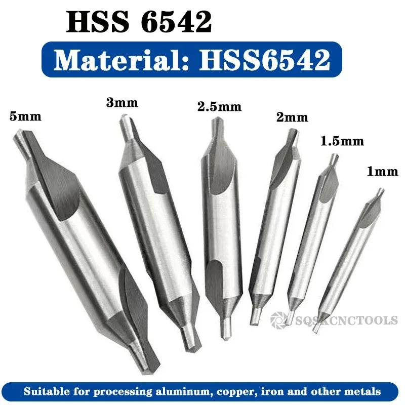 HSS Combined Center Drills Ti-Coated 60 Degree Countersinks Angle Bit Set 6pcs 1.0-5mm Metal Centering Dril Bit Lathe W6542 M35