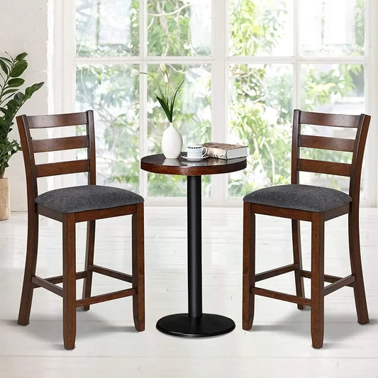 Counter Height Bar Stools Set of 2 Bar Stools Counter Stools with Back, Rubberwood Legs & Grey Fabric Cushion Customized