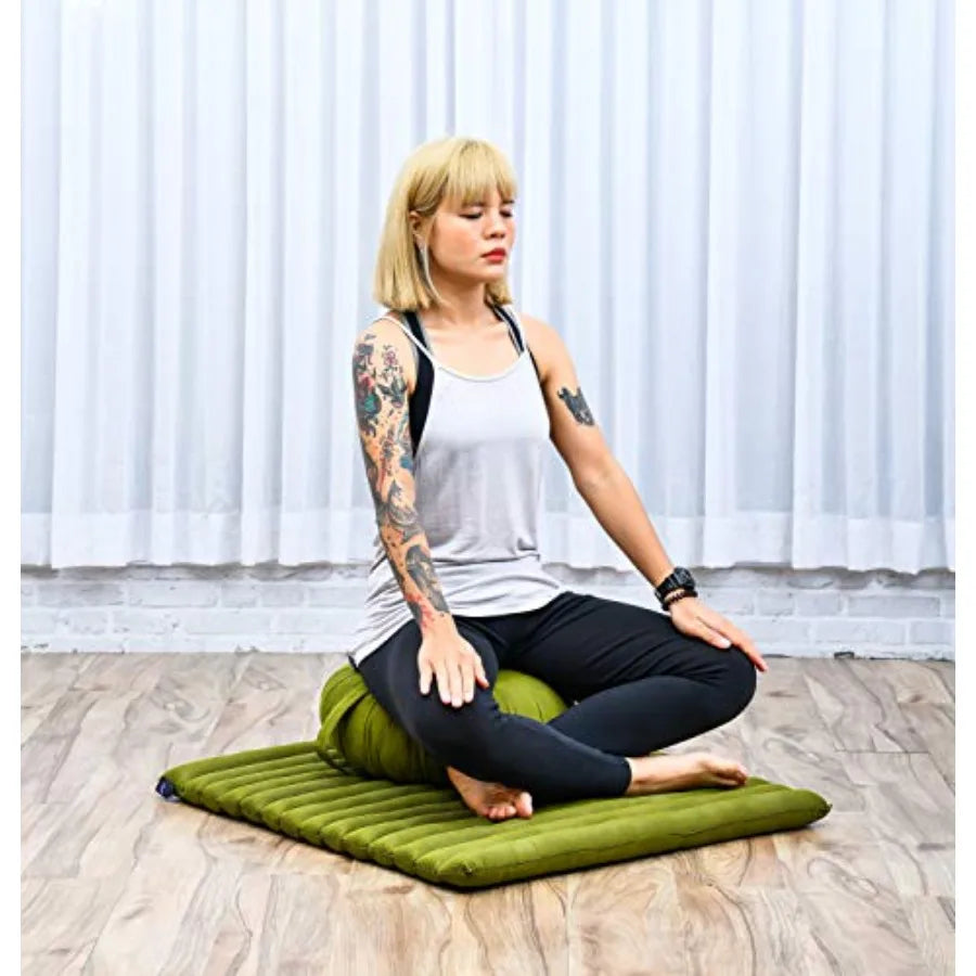 Meditation Cushion Set 1 Round Zafu Meditation Pillow and 1 Square Roll-Up Zabuton Meditation Mat, Pillows Bundle Filled with K
