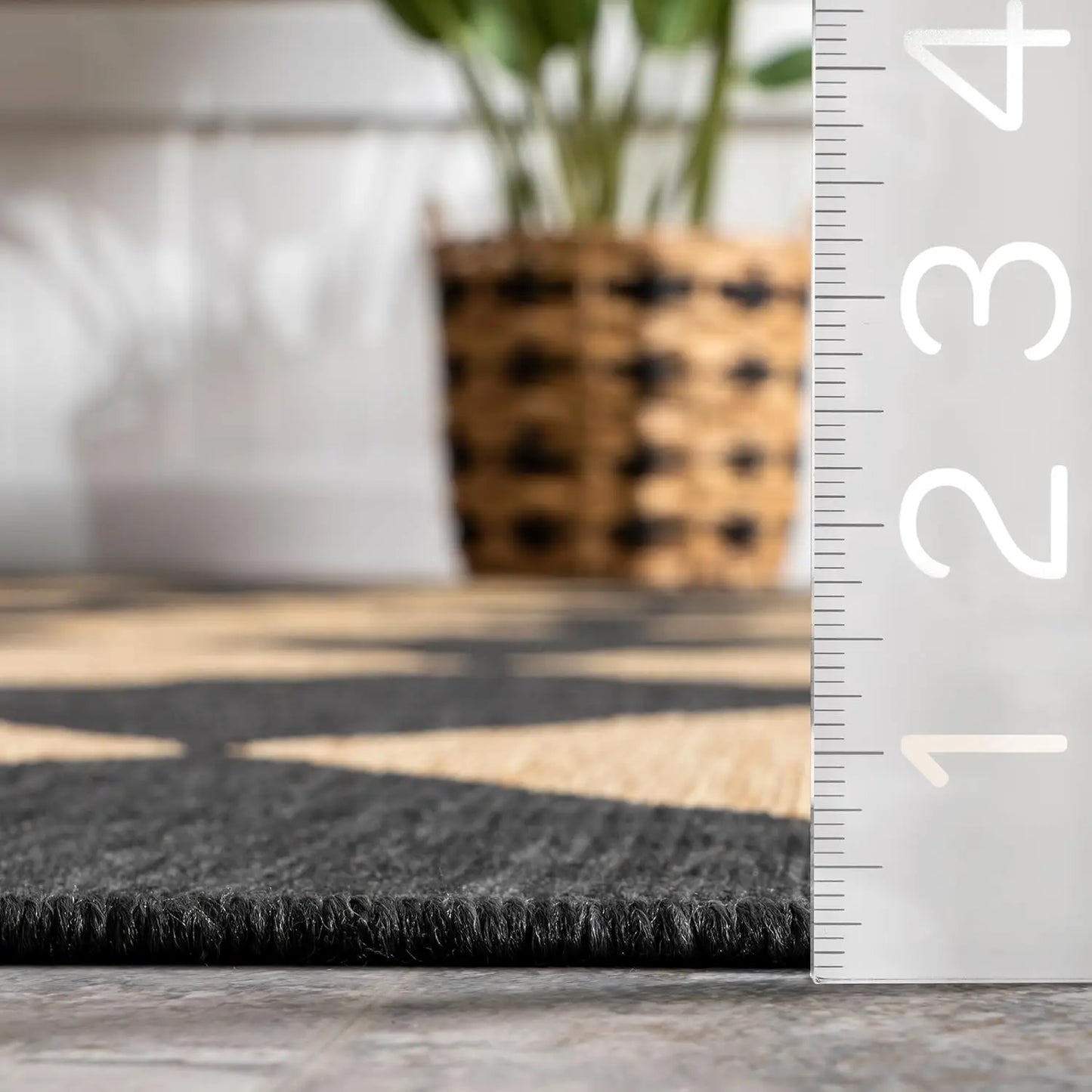 Dark Grey 6ft7in Square Stain Resistant Indoor Outdoor Patio Deck Garden Area Rug, Customized