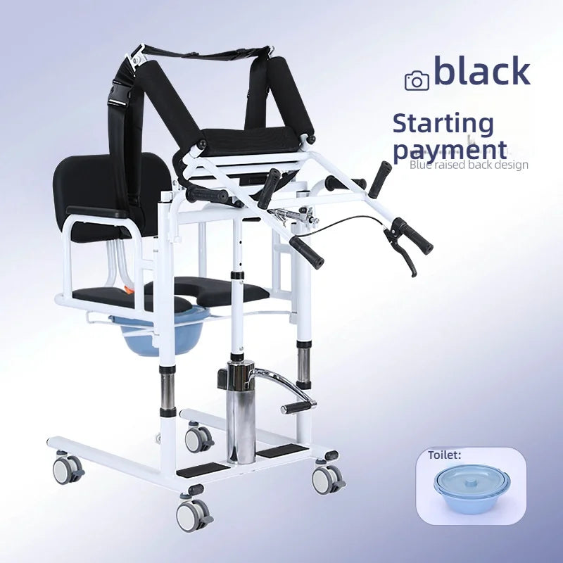 Patient Lift Chair, Metal Adjustable Height Transport Wheelchair, Elderly Transfer Lift, Home Nursing Toilet Transfer Chair