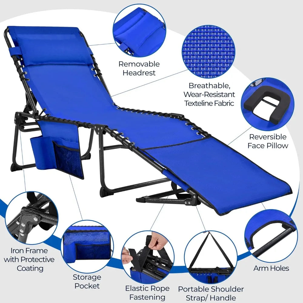 22.4" Tanning Chair with Face Hole, Adjustable 5-Position Folding Chaise Lounge Chairs, Outdoor Lounge Chairs for, Customized