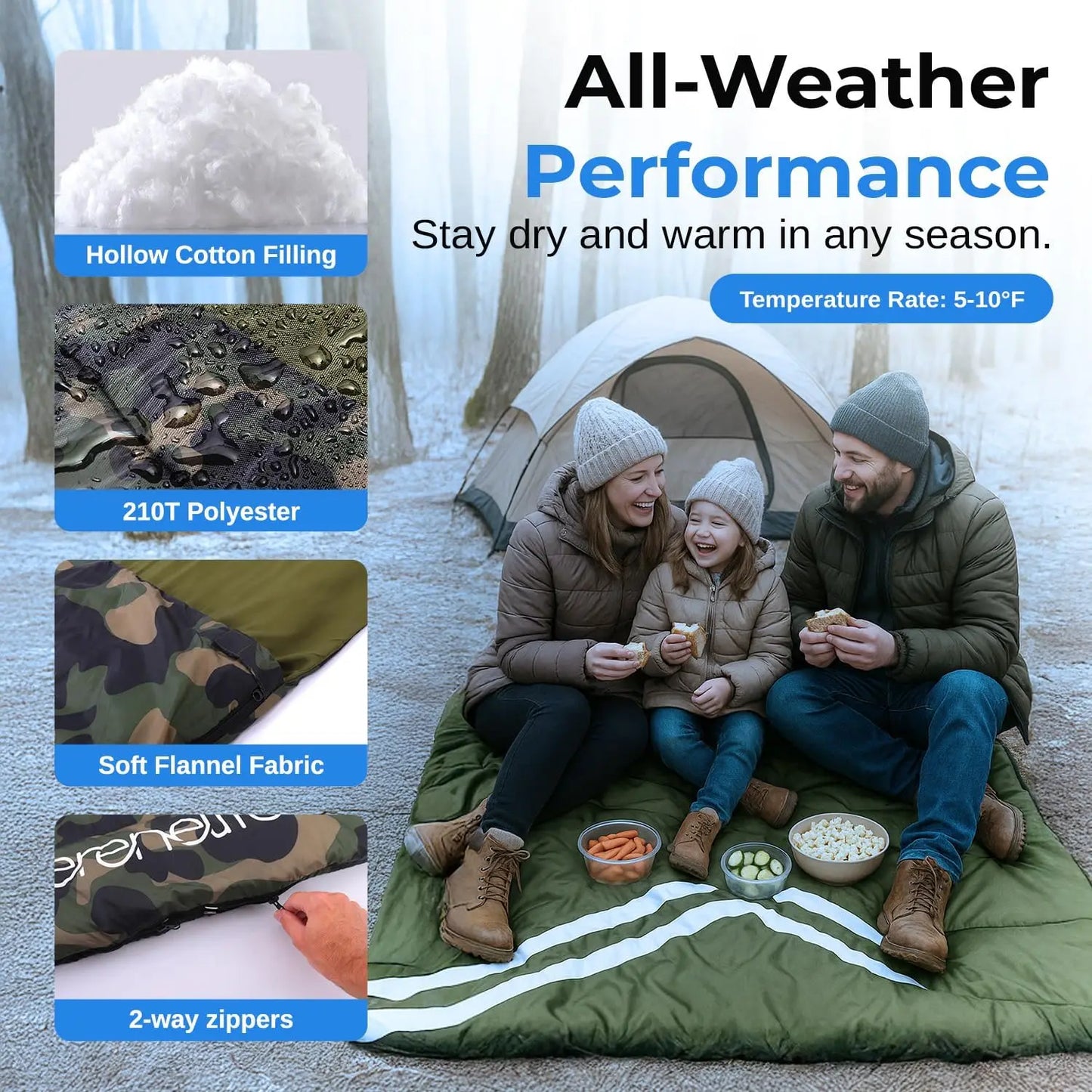 Double Sleeping Bag for Adults Teens, Waterproof Lightweight Camping Gear with 2 Pillows, Weather Proof for Backpacking Hiking