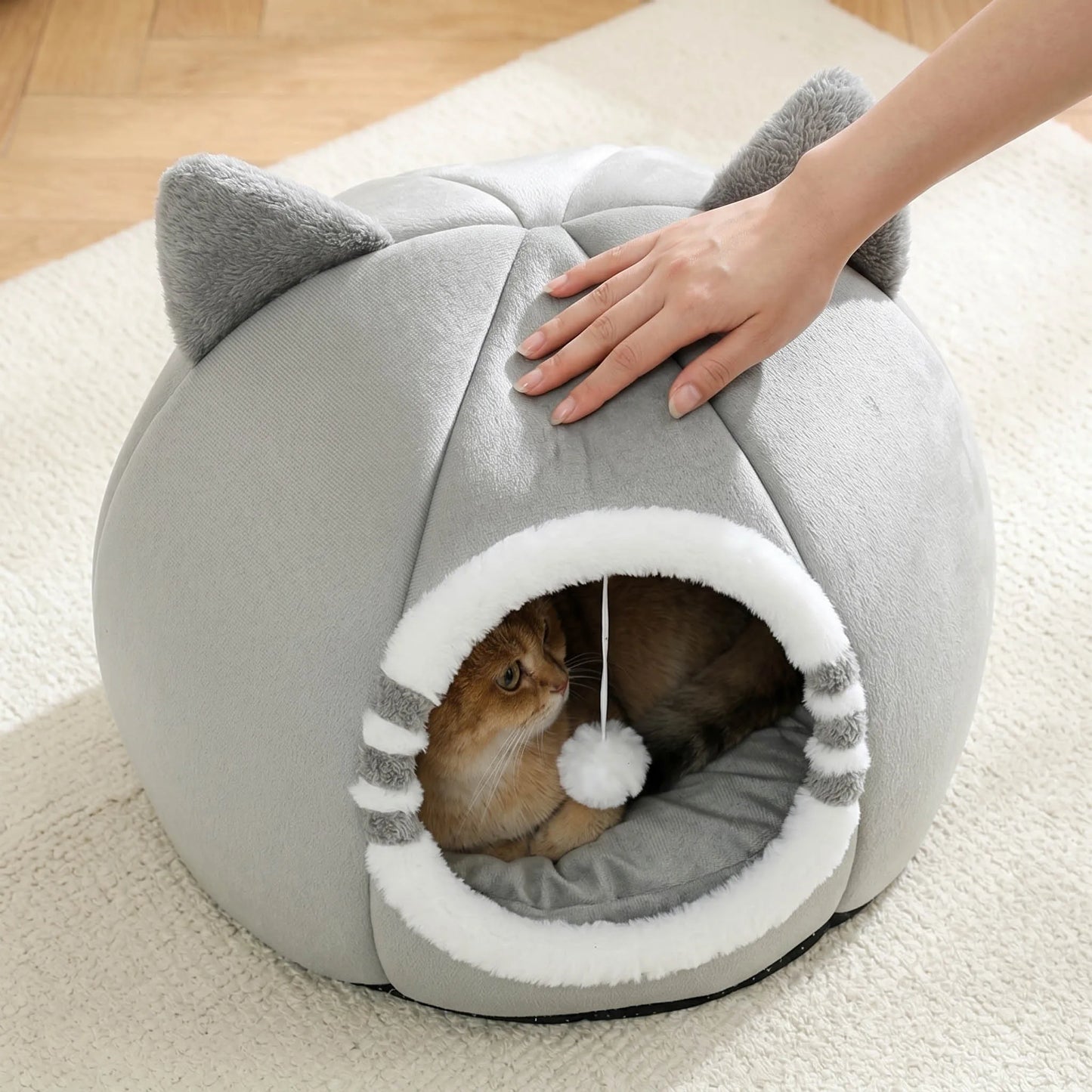 Designer Plush Cat Bed Cave For Deep Sleeping Pets