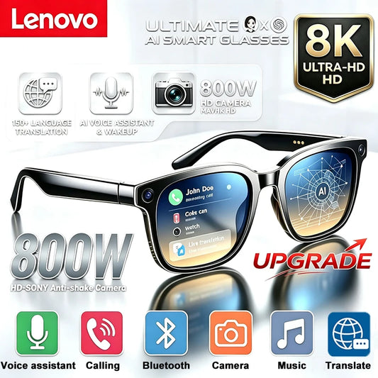 Lenovo Upgrade Smart AI Glasses 800W HD 8K Shooting Camera Photo Video Voice Call Translation Bluetooth AI Motorcycle Glasses