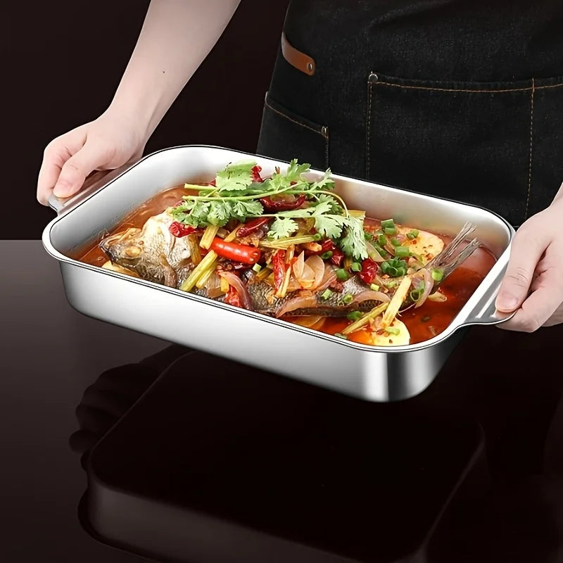 Stainless steel baking tray set, 1 large deep baking tray, non-stick, non-electric, multifunctional baking tray with handles