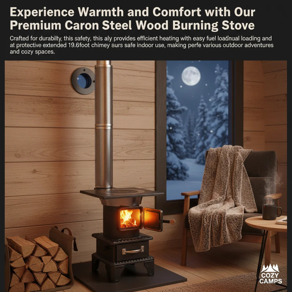 Camping Wood Stove Hot Tent Stove Coal Stove Courtyard Heating Stove Outdoor Picnic Stove Kit with 2 Meshes, 2 Chimney Elbows