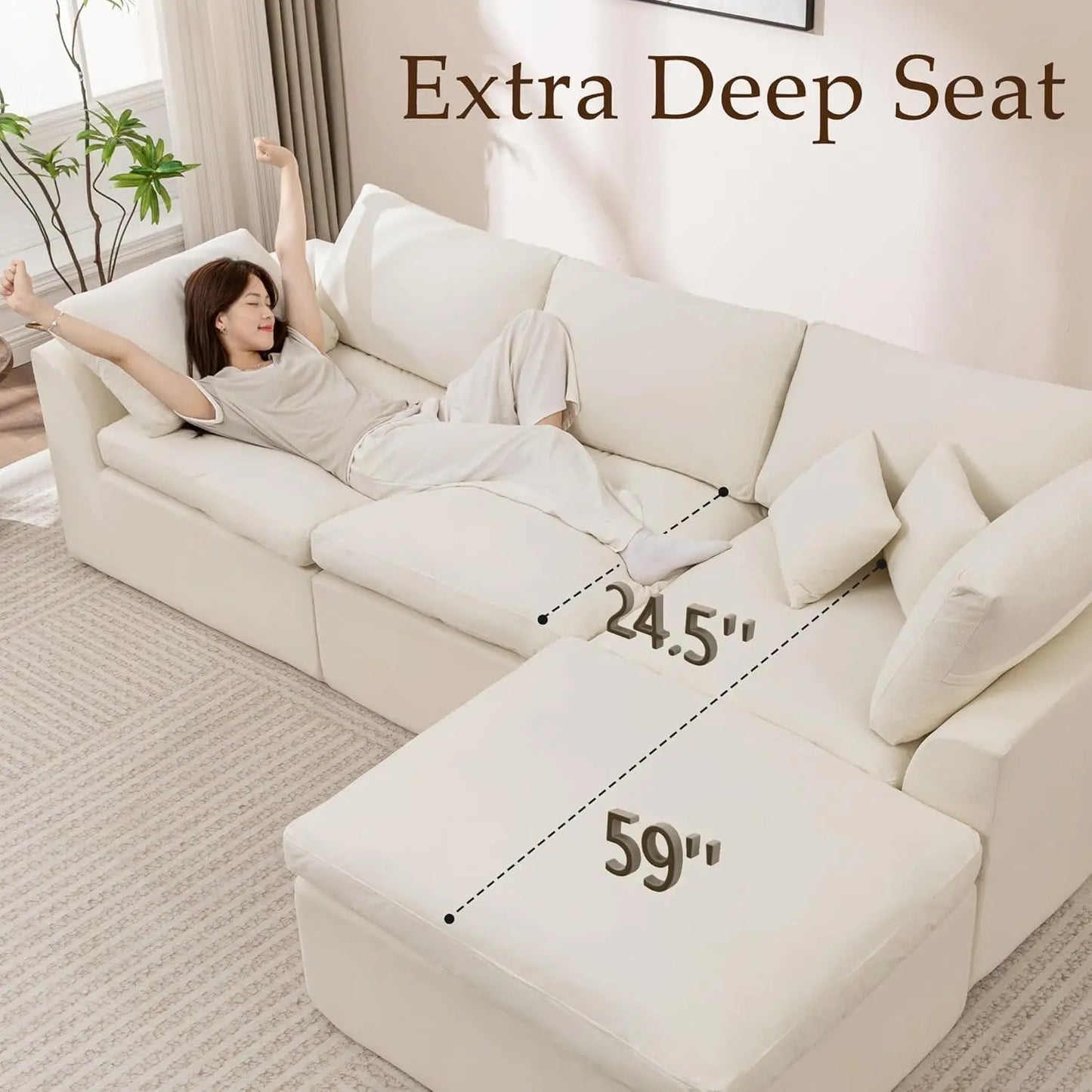 Modern Boneless Modular Cloud Sectional Sofa With Ottoman