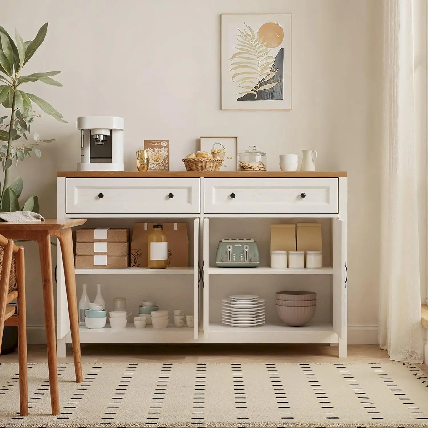 Custom Farmhouse Sideboard Buffet Cabinet, 15.7x55.1x35.3 Inch Storage Cabinet with Drawers and Doors, Multifunctional Coffee Ba