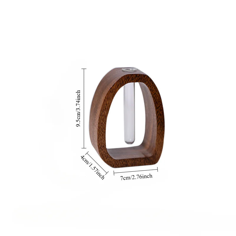 Premium Solid Wood Floral Vase With Glass Plant Insert