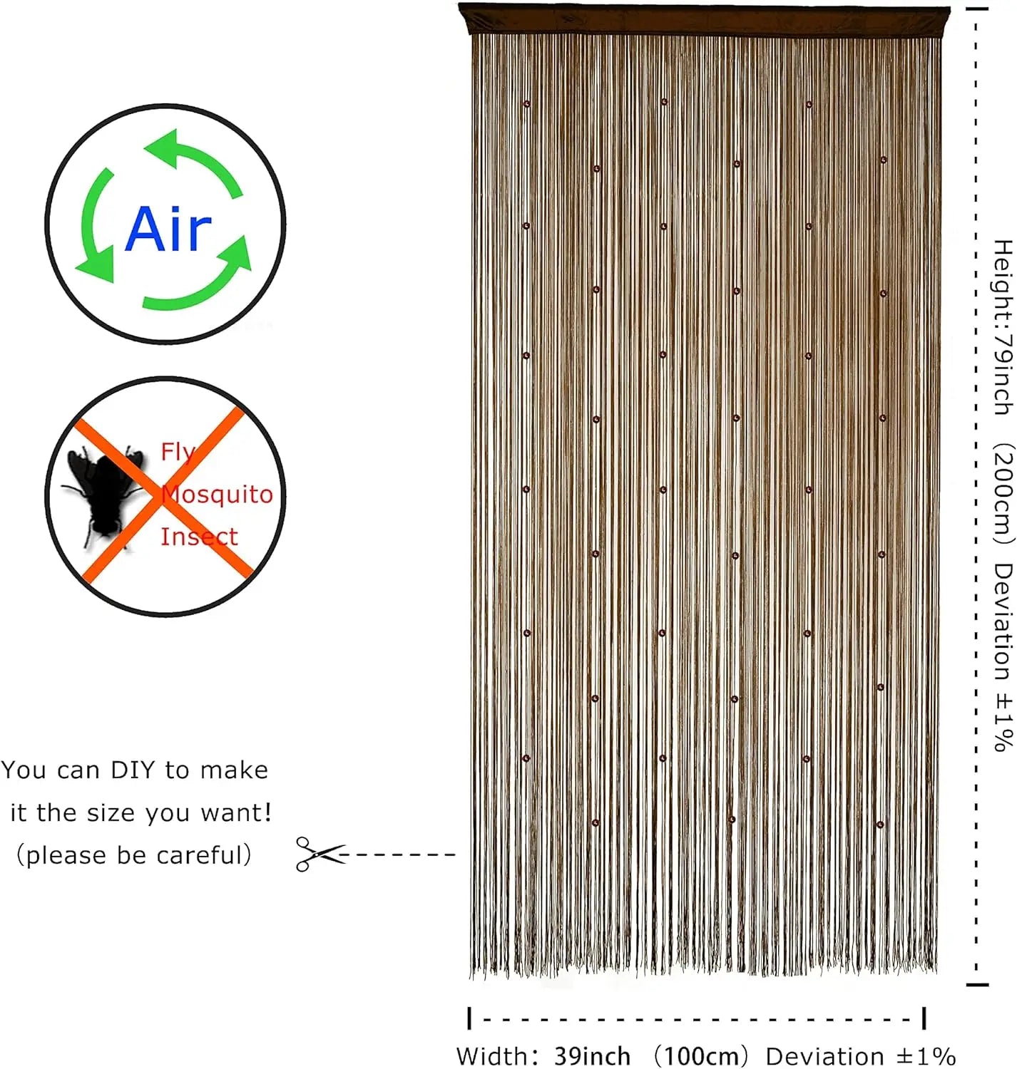 Beaded Curtain Door String Curtains for Doorway Tassels Hanging Fringe Room Divider Hallway Privacy Decor, Coffee 39x79in