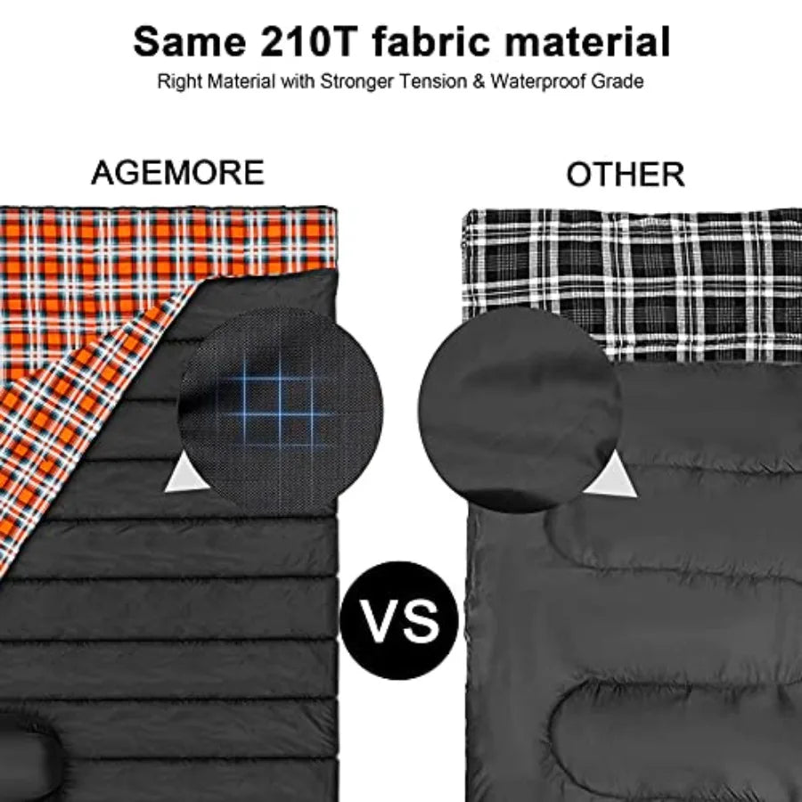 Cotton Flannel Double Sleeping Bag for Camping Backpacking or Hiking Queen Size 2 Person Waterproof Sleeping Bag for Adults or