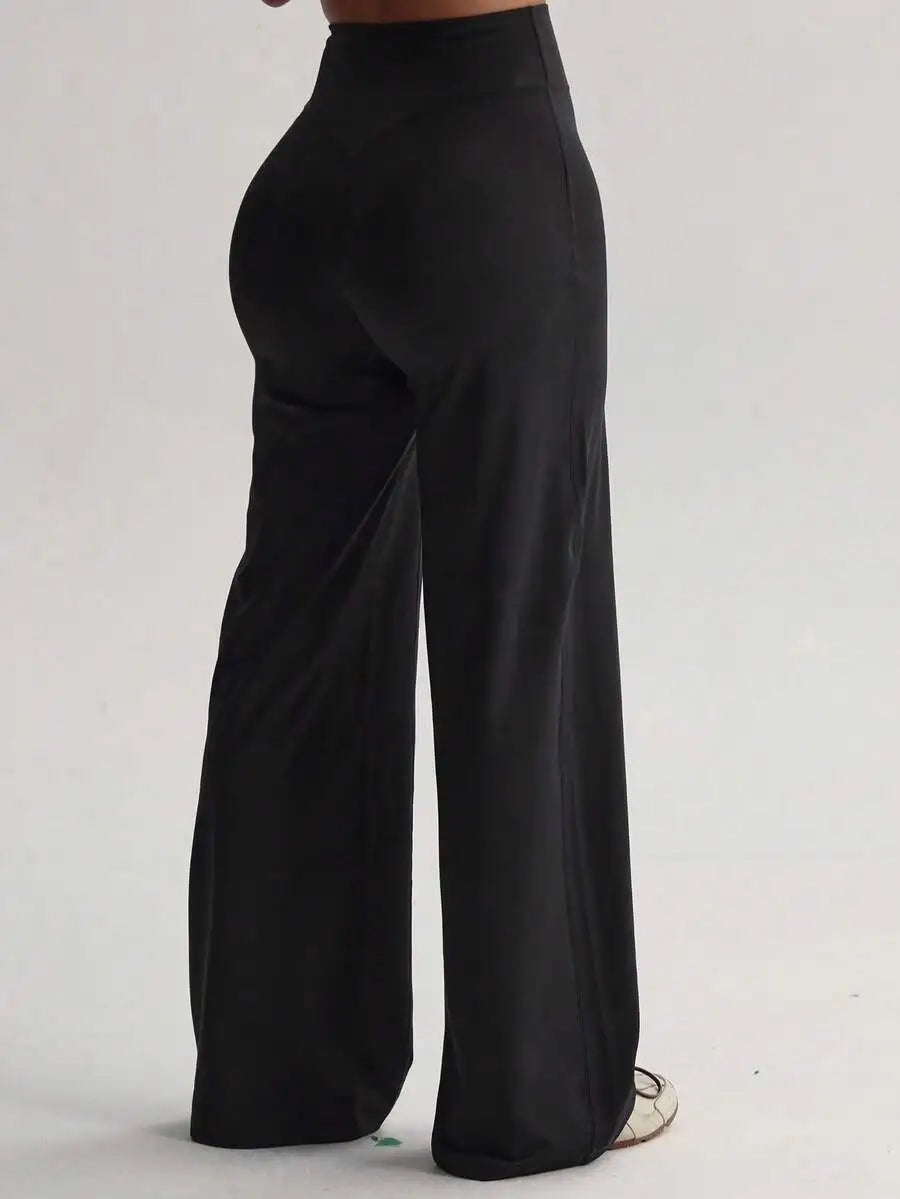 Women's High Waist Wide Leg Pants For Outdoor Exercise, Comfortable Sports Casual Leggings, High Elastic Flare Pants For Commuti