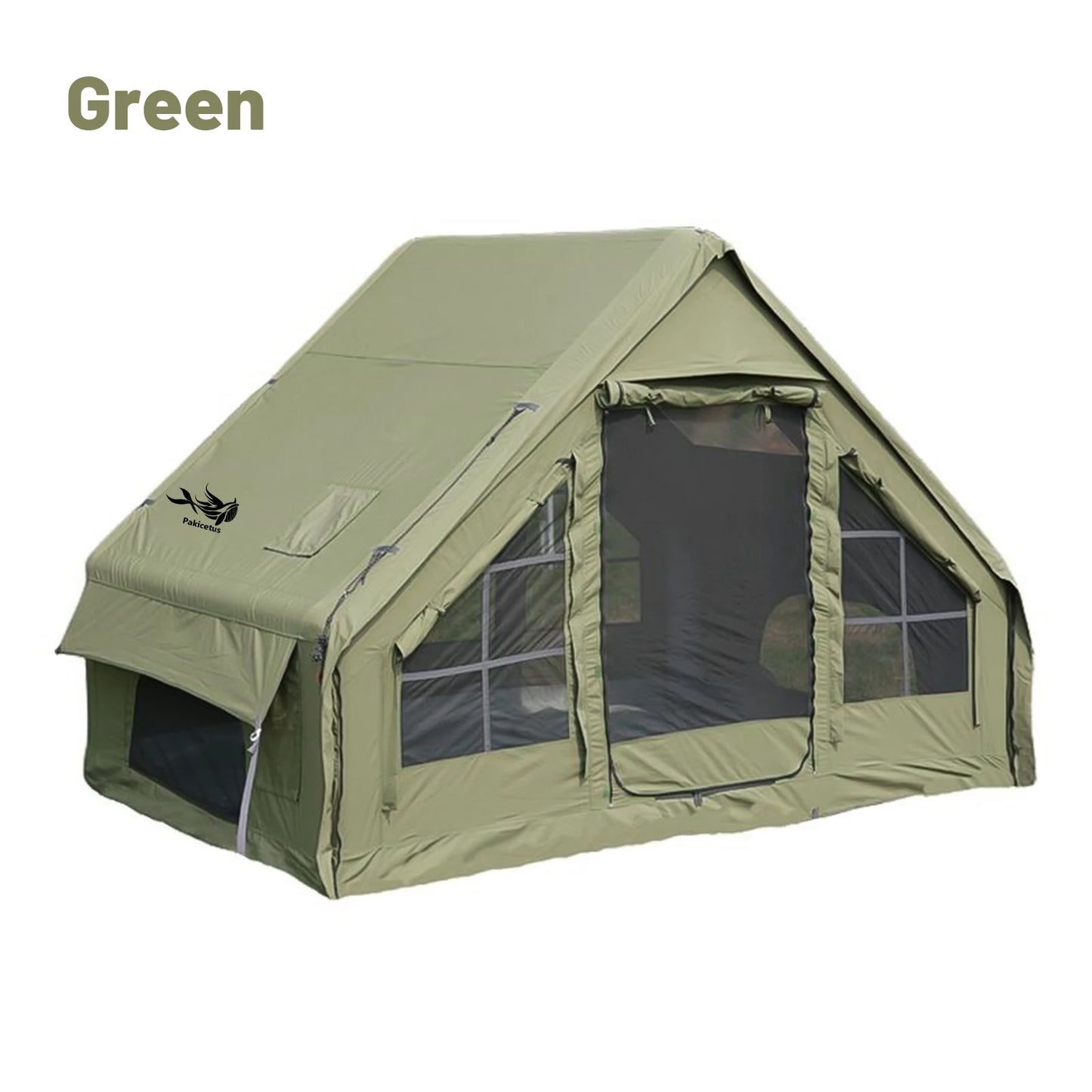 PAKICETUS Large Luxury Inflatable Glamping Tent with Manual Hand Pump, Easy Setup 4 Season Anti-Snow Spacious Family Shelter, Weatherproof Air Tent for Outdoor Camping, Backyard Party & Wilderness Adventure