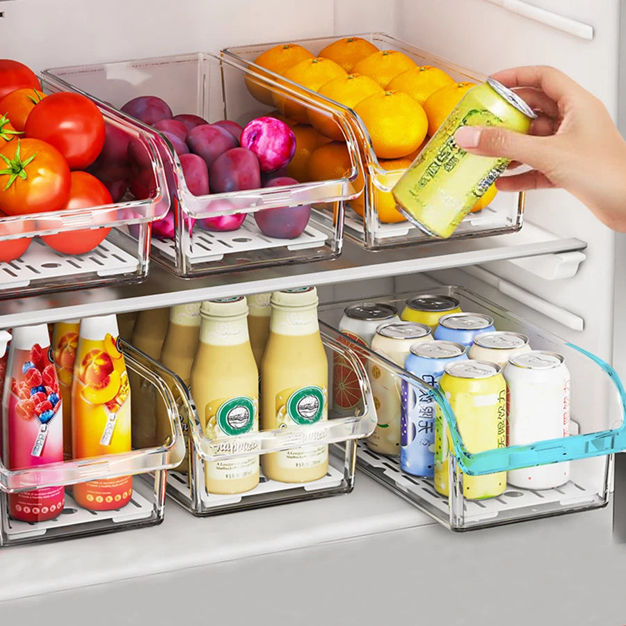 Clear Fridge Organizer, Refrigerator Organizer Bins with Handle, Freezer, Kitchen Cabinet, Pantry Organization, Fridge Organizer