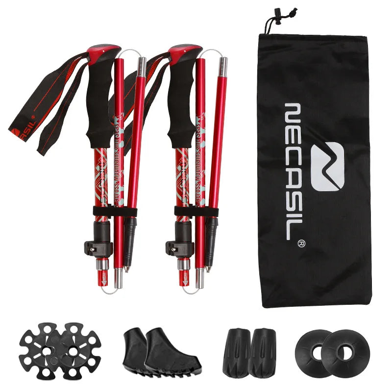 2PCS Ultralight Foldable Trekking Poles Telescopic Nordic Hiking Walking Sticks Portable Outdoor Camping Trail Running Canes