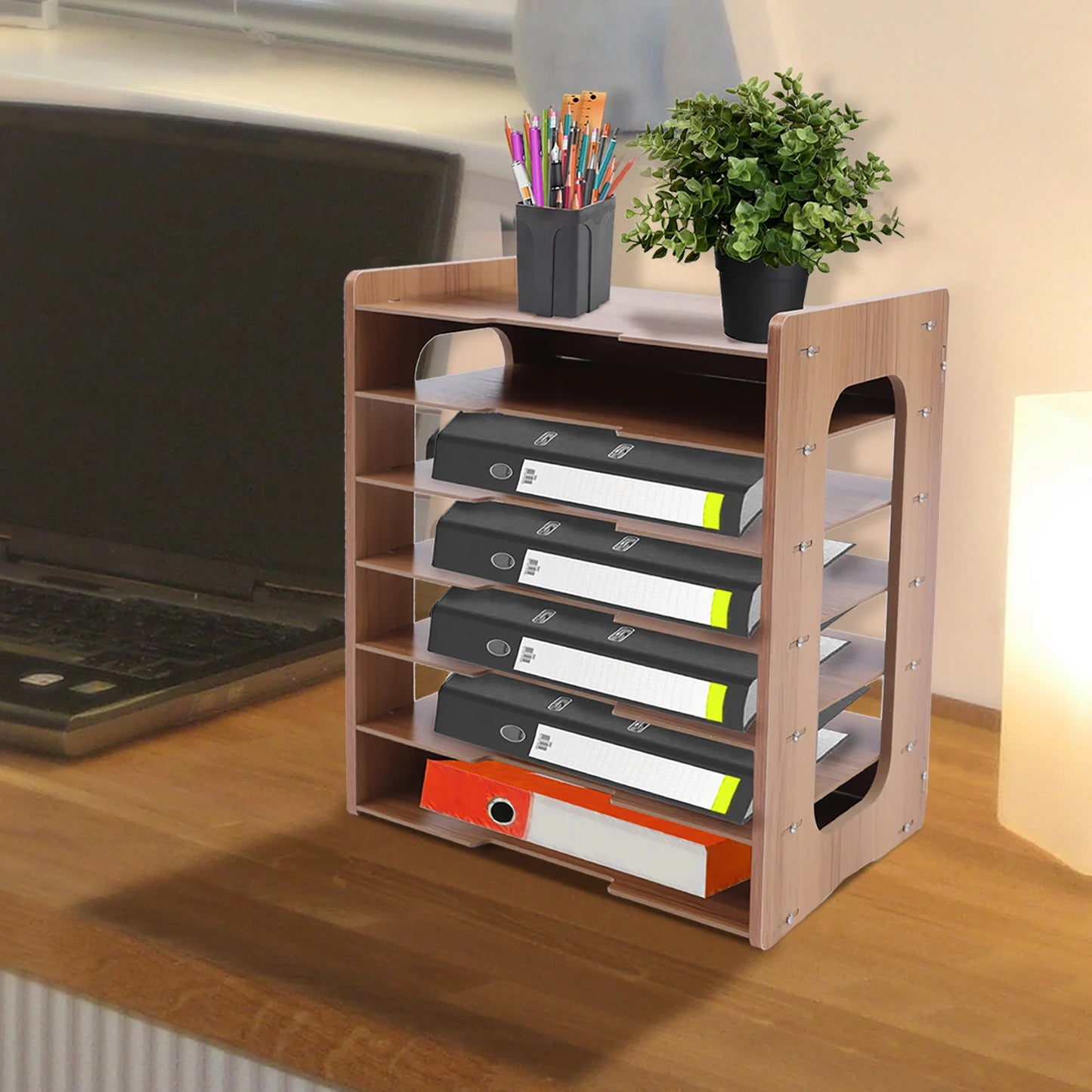 7Tier Widen Wood Office Paper Organizer for Desk Desktop File Holder Desk Letter Tray & A4 Paper Sorter 36*25*38.5cm