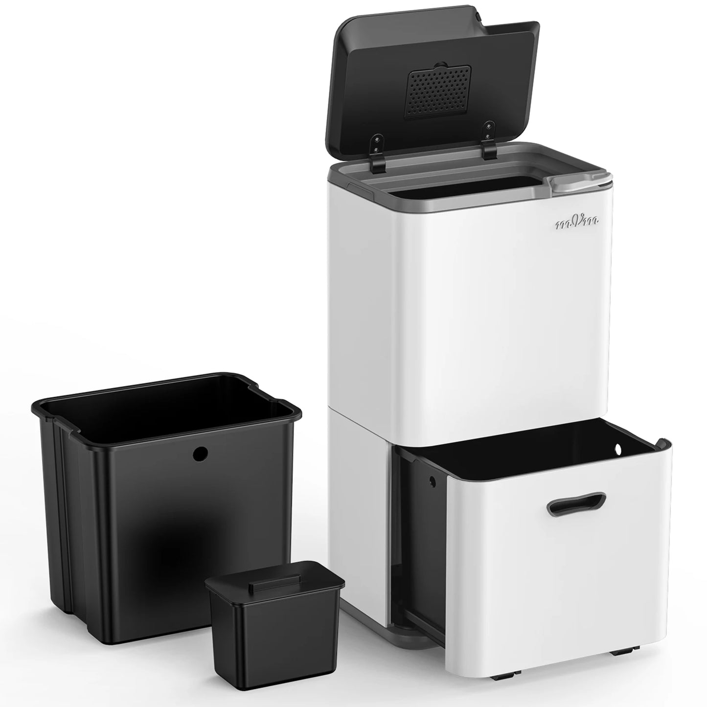 mVm Trash Can Stainless 63L(32L+28L+3L) Kitchen Trash Bin for Recycling Waste