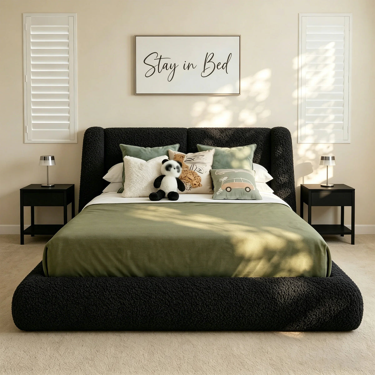 EnHomee Upholstered Cloud Bed Frame With Plush Wingback Headboard