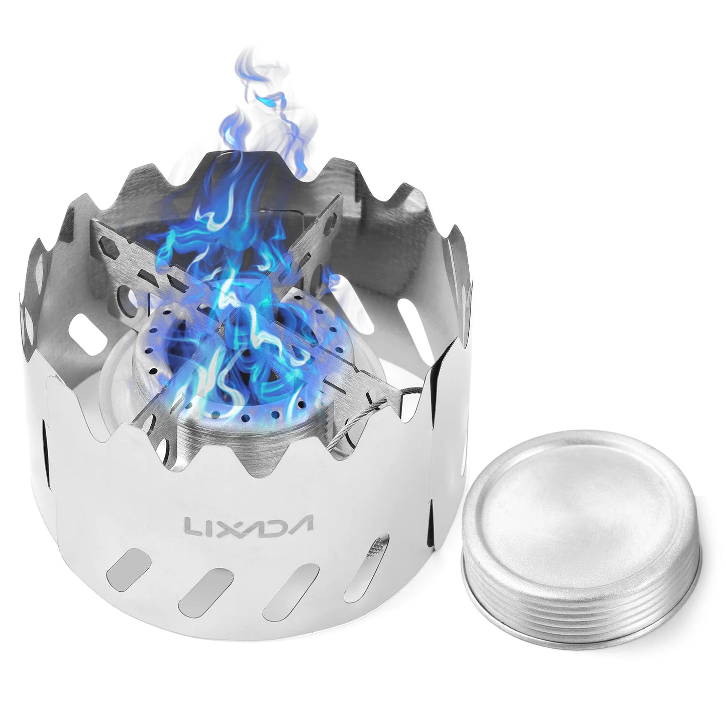 Lixada Mini Backpacking Stove 100ml Aluminum Alcohol Burner w Lid/Cross Stand/Windshield Portable Camp Stove for Camp Survival