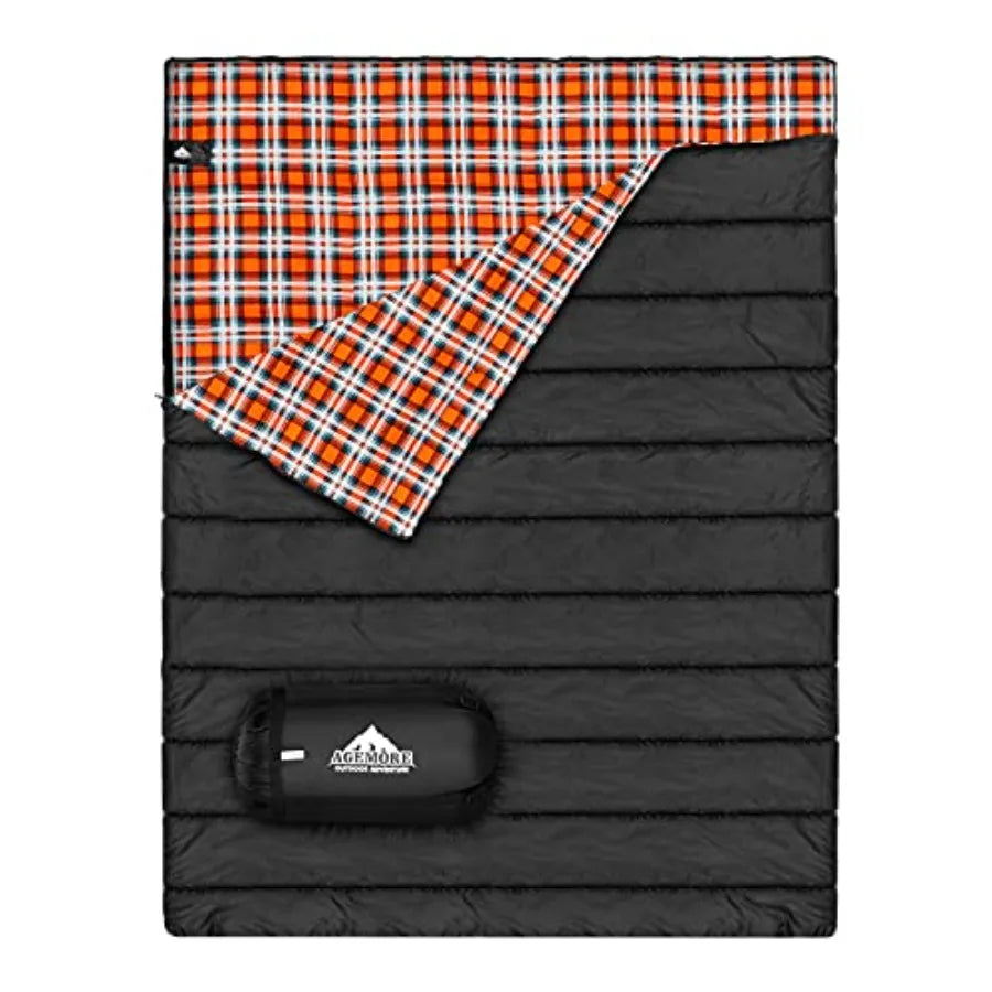 Cotton Flannel Double Sleeping Bag for Camping Backpacking or Hiking Queen Size 2 Person Waterproof Sleeping Bag for Adults or