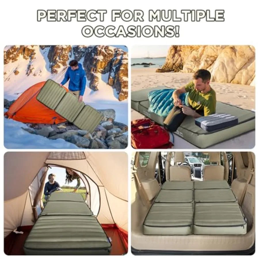 Detachable Tri Folding Sleeping Pad for Camping Ultra-Thick 5.5 Inch Air Mattress Quick Inflate Zipper Design for Detachment Ma