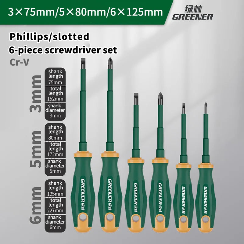 GREENERY Insulated Electrician Screwdriver Current-Isolate Phillips Flat Driver Magnetic Slotted Cross Screwdrivers for Repair