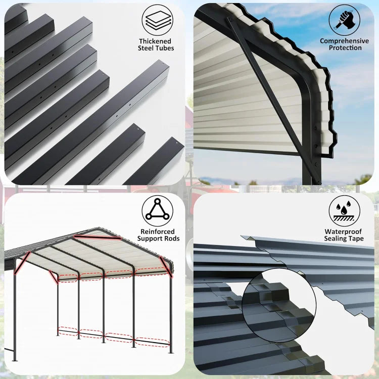 Carport 12x20 Feet Metal Carport with Enhanced Base Outdoor Heavy Duty Garage Galvanized Car Shelter for Pickup Boat Car and Tractors