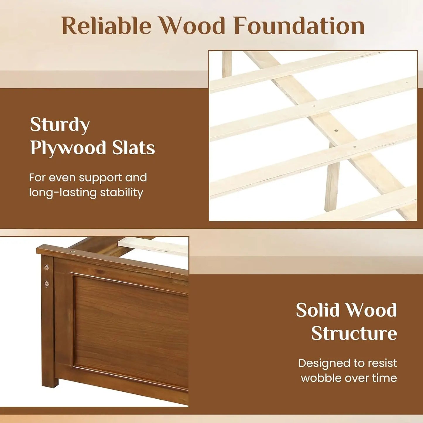 Wood Full Size Bed Frame with Headboard, Farmhouse Solid Platform Bed w/Wooden Slat Support Mattress Foundation,, Custom