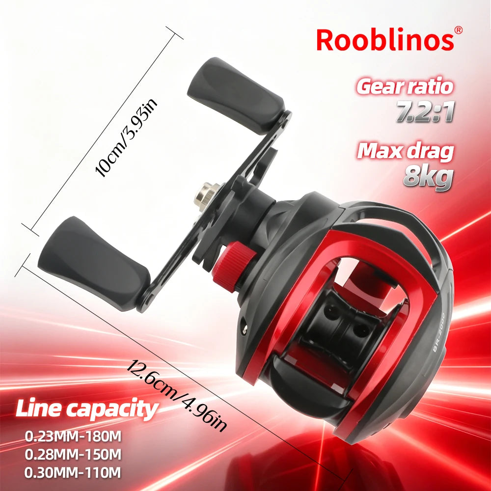 Rooblinos BR 6.3:1 7+1BB Baitcaster Fishing Reel Bait Caster Baitcasting Reel Fishing Tackle