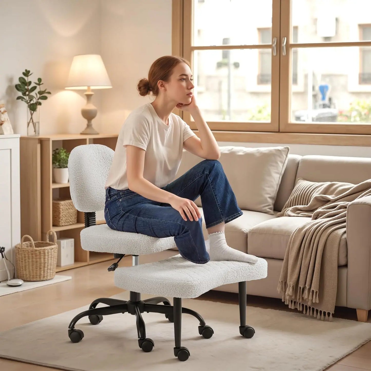 Ergonomic Cross Legged Chair With Wheels And Adjustable Height
