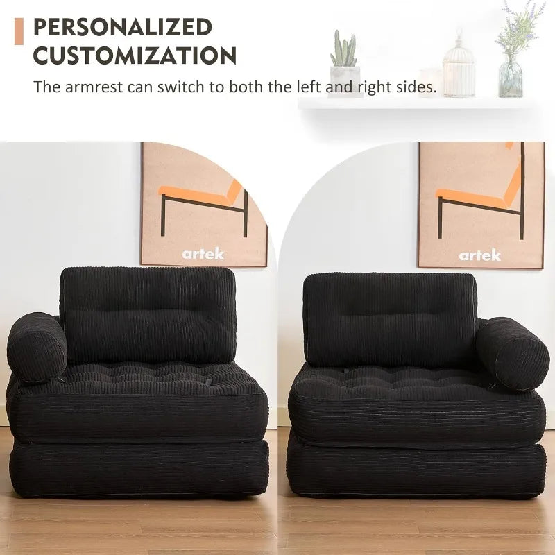 Plus Futon Sofa Bed for Small Spaces, Floor Couch with Armrest, Folding Sofa Couch, Convertible Sleeper Chair Bed with Pillow
