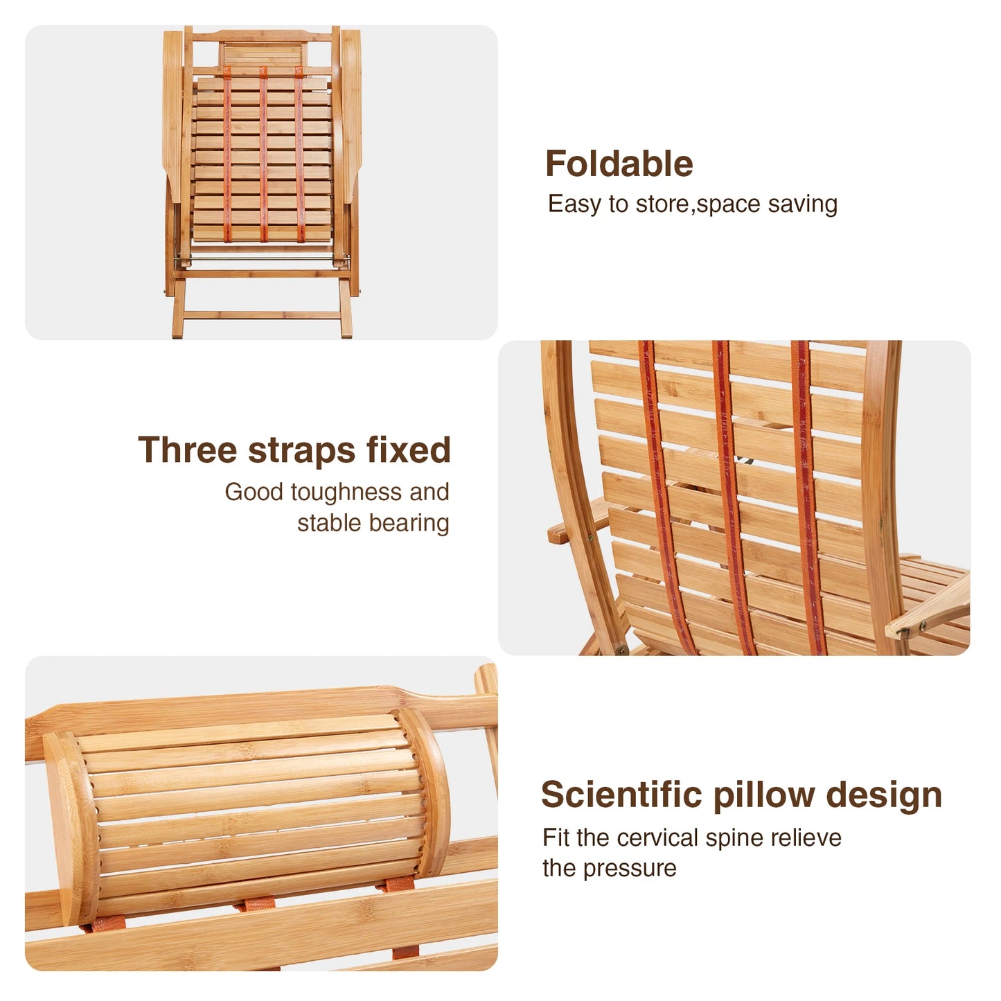 Heavy Duty Folding Rocking Chair Bamboo Living Room Indoor Outdoor Furniture Adjustable Sun Lounger Chairs
