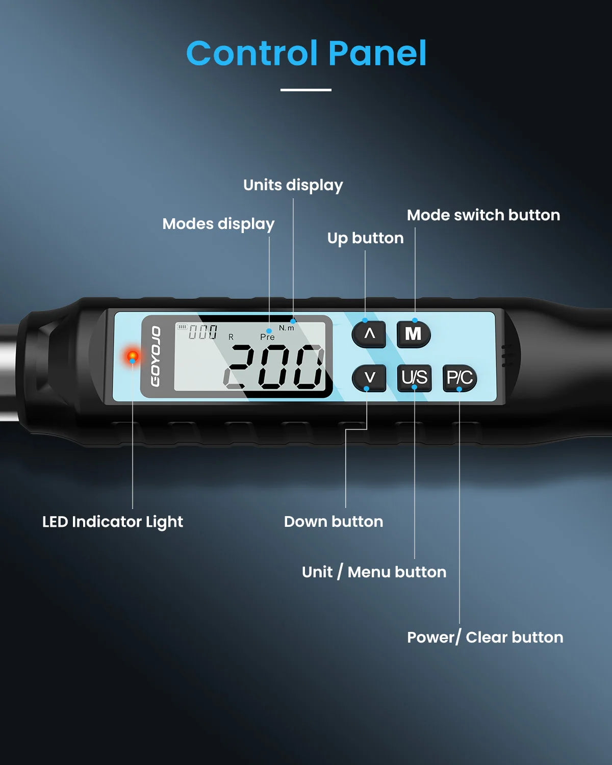 GOYOJO Digital Torque Wrench 3/8" 1/2" Drive 2% Torque Accuracy Electric Torque Wrench with 3 Adjustable Modes for Car Care