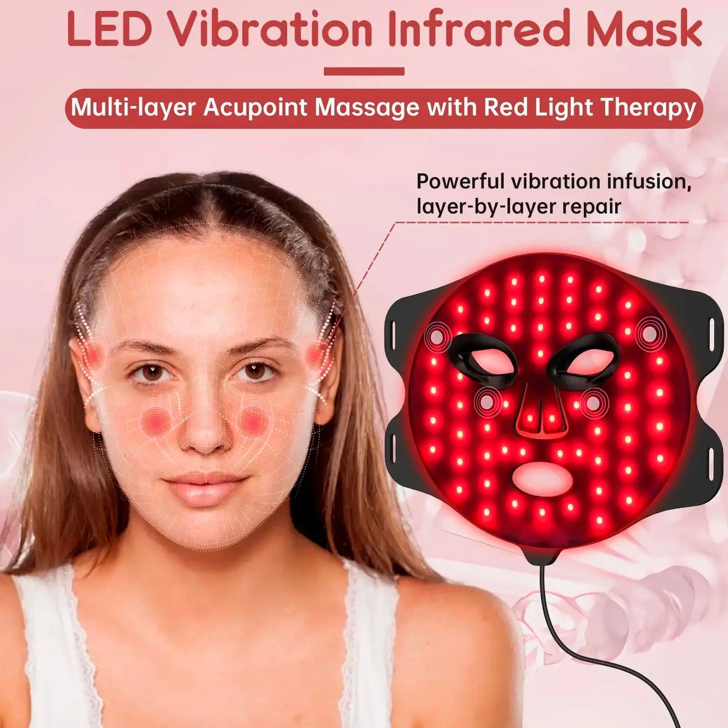 Hello Face New Silicone LED Red and Infrared Light Therapy Face Mask Vibrating Treatment Mask