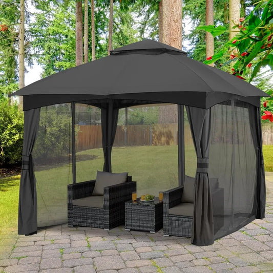 Outdoor Patio Gazebo for Garden with Upgrade Steel Frame and Netting Walls (8x8,Gray), Customized