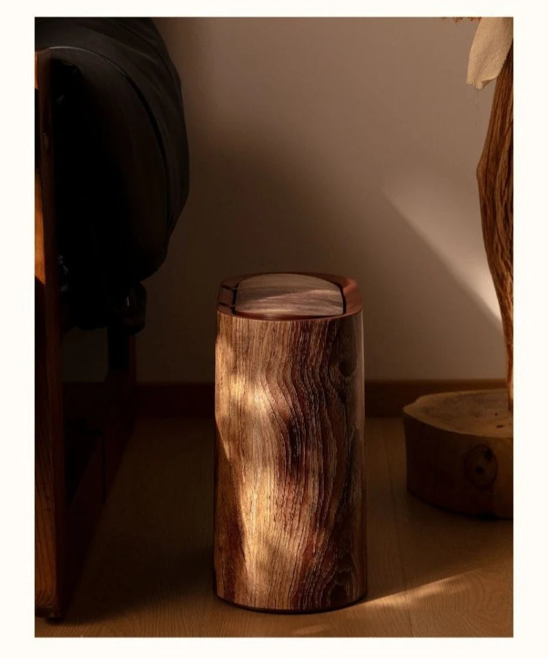 Wood Grain Trash Can with Lid Bathroom Litter Bins Large Capacity Wastebasket Living Room Toilet Retro Household Recycle Bin