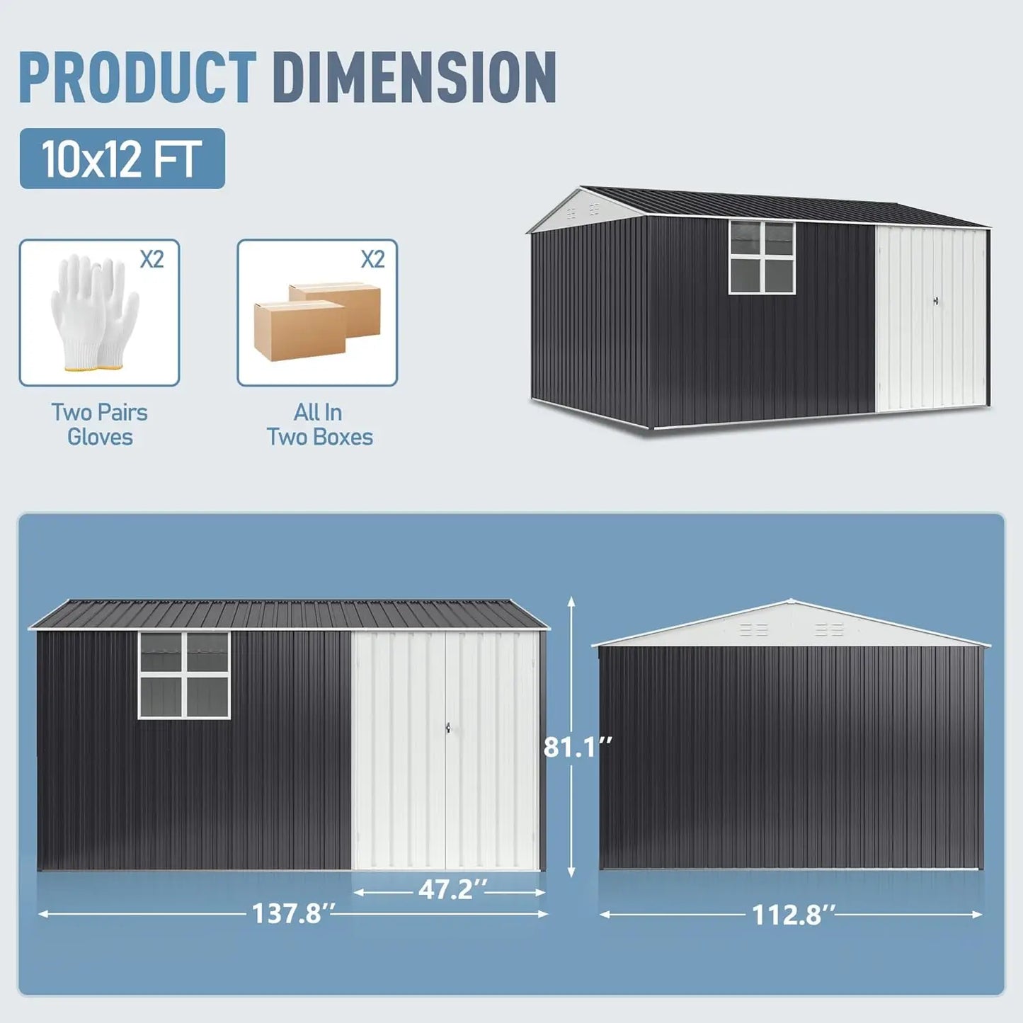 VIWAT Outdoor Heavy Duty Metal Storage Shed With Window