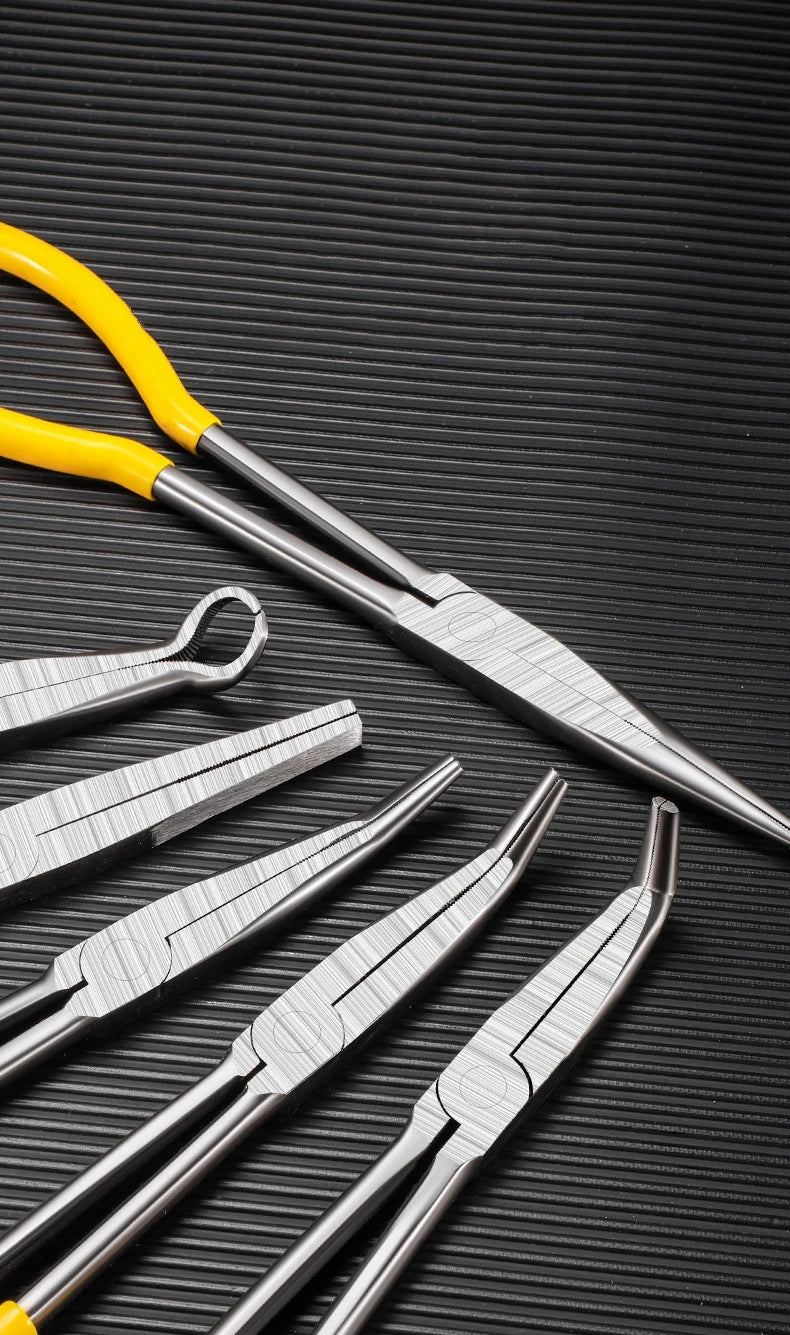 11" Long Nose Pliers Straight Bent Tip Nose Plug Cable Puller Long Needle Nose Pliers Wire Cutter Hose Spanner Clips Hand Tools