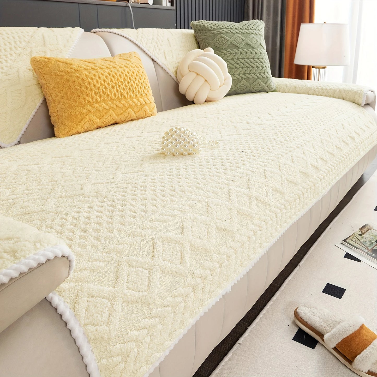 1pc Plush Sofa Slipcover Pet Friendly Couch Covers With Non-Slip Protection for Bedroom Office Living Room Furniture Protector