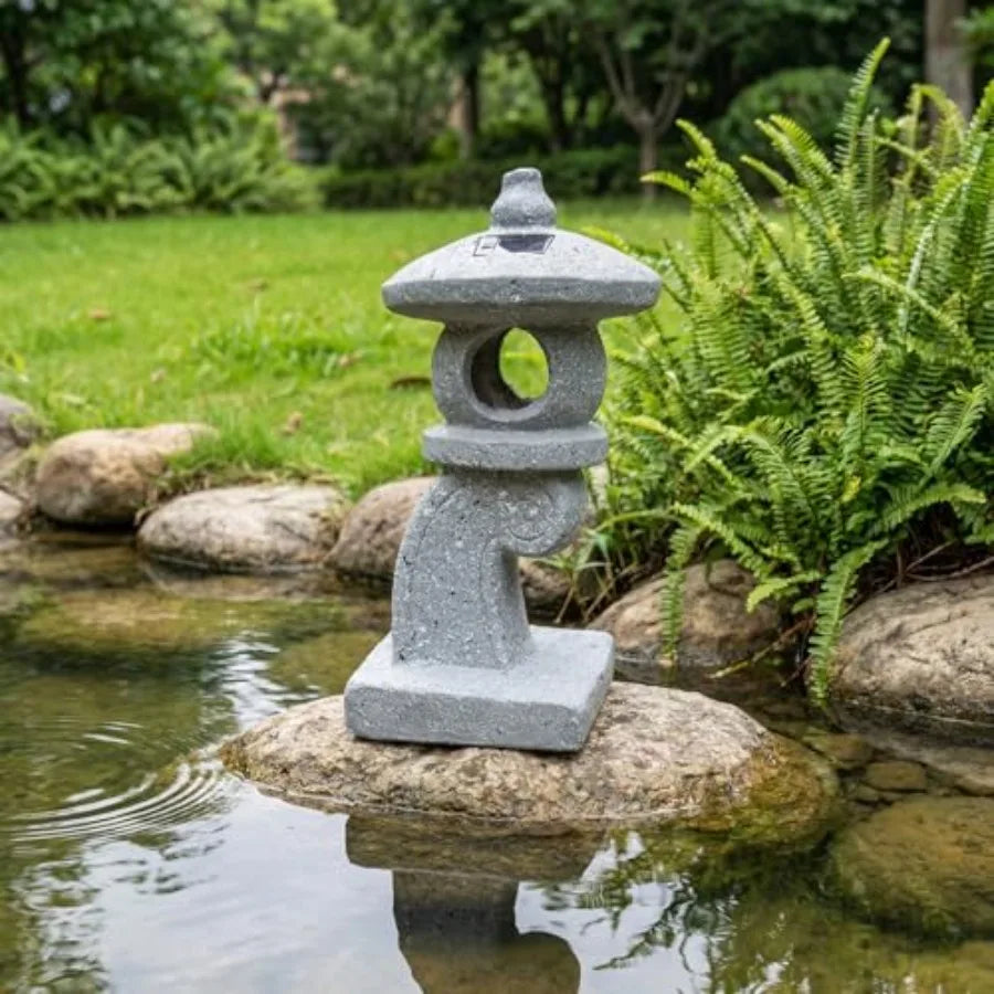 14'' High Asian Solar-Powered Zen Pagoda Garden Statue LED Light Solar Lamp for Outdoor Japanese Decoration Aesthetic Garden Fi