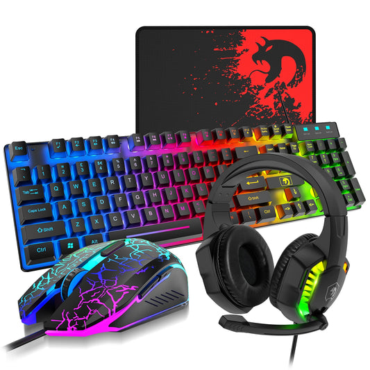 MANBASNAKE T11 Wired Gaming Keyboard and Mouse Headset Combo Rainbow LED Backlit