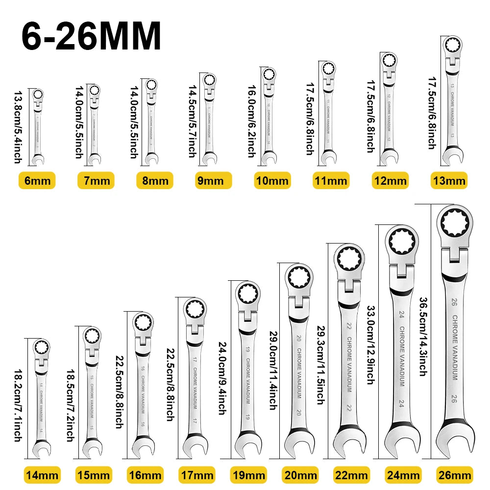 Flexible Head Ratchet Wrench Set With 72 Teeth Crv