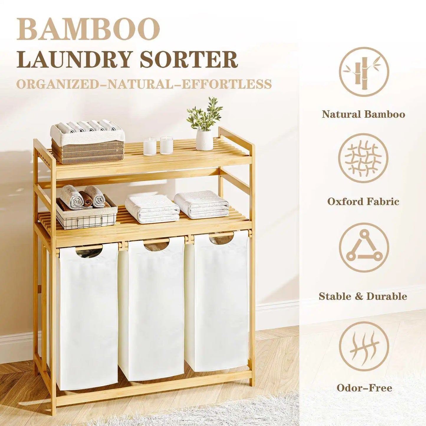 Single / Double Tier Laundry Hamper, 3 / 4 Section Large Bamboo Laundry Sorter with Removable Bags, Large Capacity, Efficient Clothing Storage, Perfect for Washing, Drying and Storage Organizer bathroom organizer