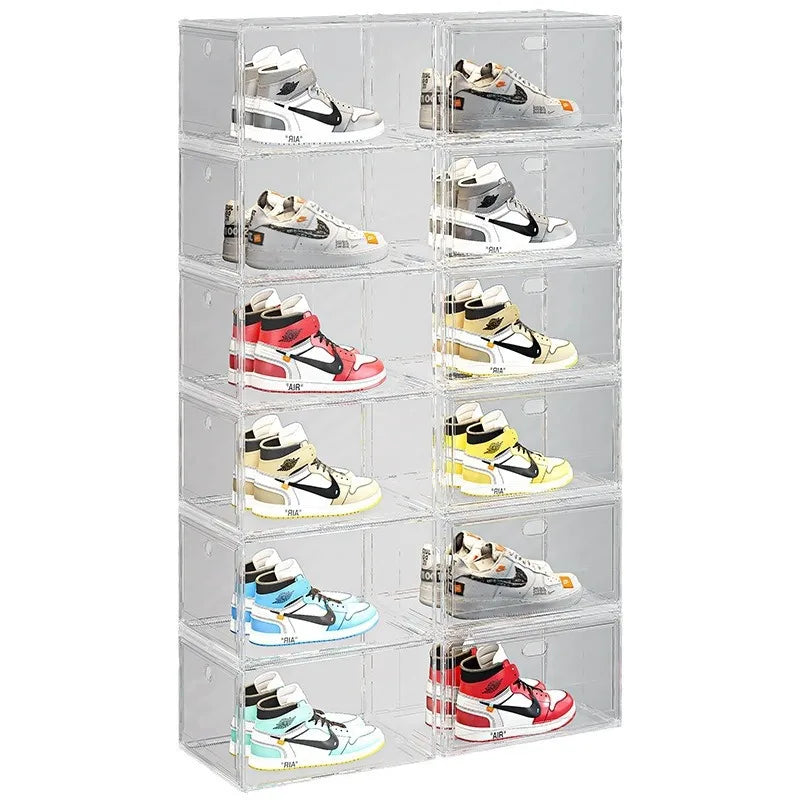 Large AJ Sneaker Organizer Box Thickened Transparent Shoe Box with Magnetic Closure Stackable Multi-Layer Shoe Storage Organizer