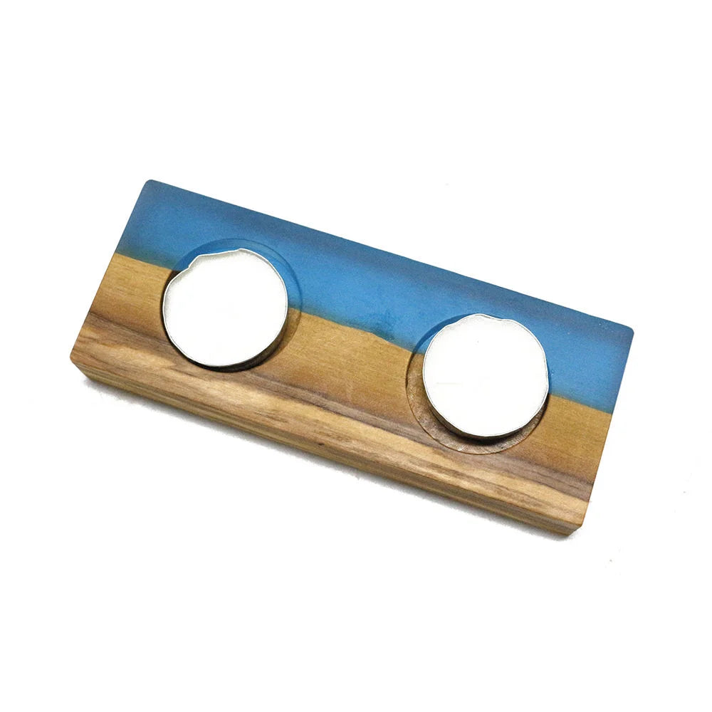 Epoxy Resin and Olive Wooden Candle Holder for Wedding Party Dinner Square Candle Stand Tealight Holder Shabbat Candle Holders